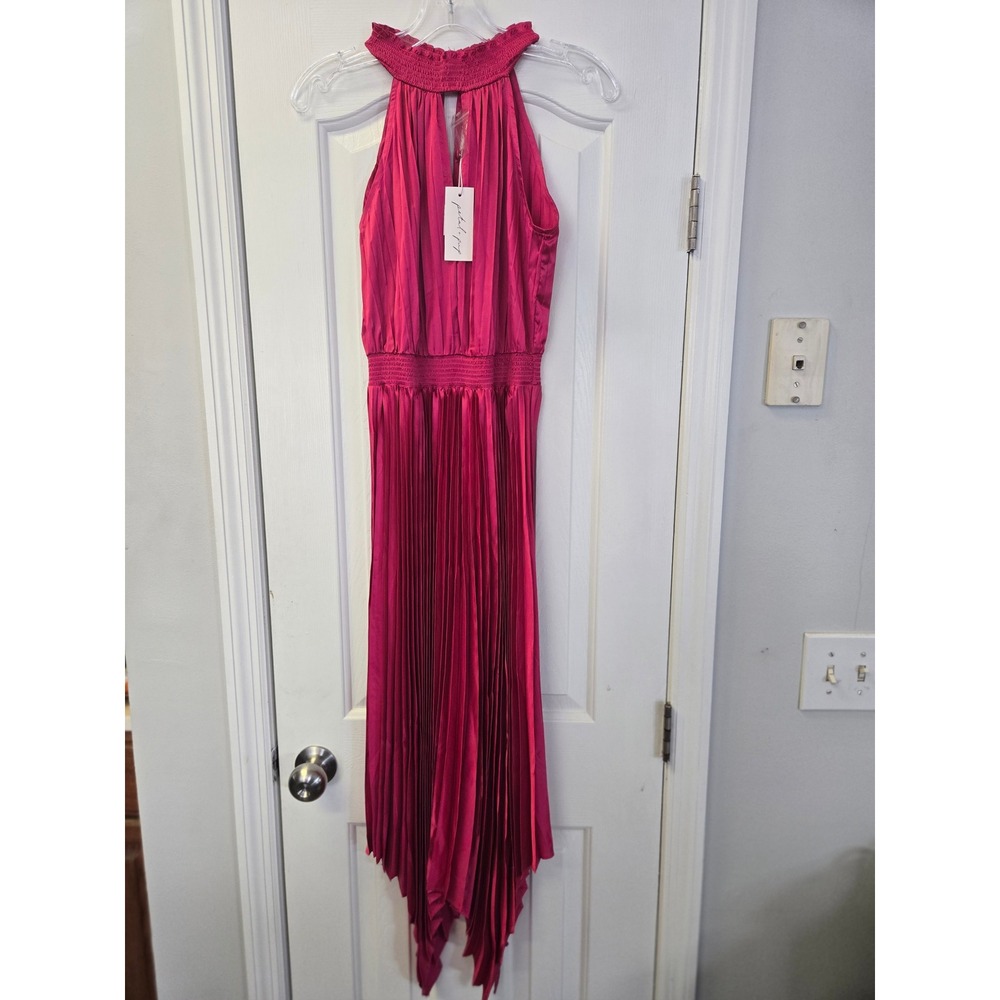 Petal + Pup Pink Pleated Halter Handkerchief Hem Midi Dress 10‎ NEW Fairygoth
